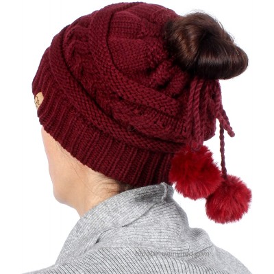 MIRMARU Women’s Adjustable Soft Cable Knit Slinky Ponytail Beanie Hat Convertible to Snood 165 Burgundy at  Women’s Clothing store