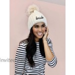 ModParty Bride & Bridesmaid Beanie Hats Knitted with Faux Fur Pom Poms for Women Winter Bachelorette Parties White at Women’s Clothing store