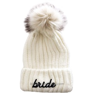 ModParty Bride & Bridesmaid Beanie Hats Knitted with Faux Fur Pom Poms for Women Winter Bachelorette Parties White at  Women’s Clothing store
