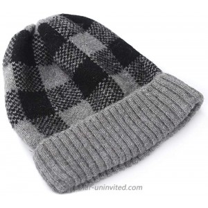 Multi-Color Unisex Winter Warm Soft Stretch Slouchy Plaid Beanie Ski Hats Knitted Skull Caps for Women MenDark Gray+Black at  Men’s Clothing store