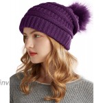 NEOSAN Women Winter Thick Knit Infinity Loop Scarf and Pom Pom Hat Set Twist Purple at Women’s Clothing store