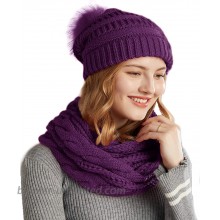 NEOSAN Women Winter Thick Knit Infinity Loop Scarf and Pom Pom Hat Set Twist Purple at  Women’s Clothing store