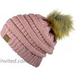 NYFASHION101 Exclusive Soft Stretch Cable Knit Faux Fur Pom Pom Beanie Hat - Rose Metallic at Women’s Clothing store