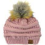 NYFASHION101 Exclusive Soft Stretch Cable Knit Faux Fur Pom Pom Beanie Hat - Rose Metallic at Women’s Clothing store