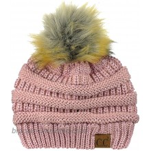 NYFASHION101 Exclusive Soft Stretch Cable Knit Faux Fur Pom Pom Beanie Hat - Rose Metallic at  Women’s Clothing store