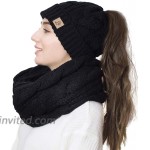 Ponytail Beanie Winter Set Knitted Hat Scarf BeanieTail Hat Scarf Set Warm Women Hats Black at Women’s Clothing store