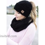 Ponytail Beanie Winter Set Knitted Hat Scarf BeanieTail Hat Scarf Set Warm Women Hats Black at Women’s Clothing store