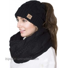 Ponytail Beanie Winter Set Knitted Hat Scarf BeanieTail Hat Scarf Set Warm Women Hats Black at  Women’s Clothing store