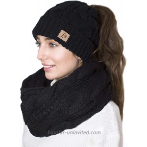 Ponytail Beanie Winter Set Knitted Hat Scarf BeanieTail Hat Scarf Set Warm Women Hats Black at  Women’s Clothing store