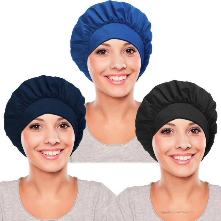 SATINIOR 3 Pieces Adjustable Scrub Cap Unisex Bouffant Hat Sweatband Cotton Scrub Hat Black Navy Blue Multicoloured Medium at Women’s Clothing store