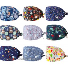 SATINIOR 9 Pieces Bouffant Hat with Button Adjustable Tie Back Hats Printed Caps Hair Cover for Women Men at  Women’s Clothing store