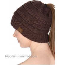 SERENITA Beanie Hat Ponytail Knit Messy Bun Women Cap - Winter Soft Cable Stretch Slouchy Hats Solid Brown at  Women’s Clothing store