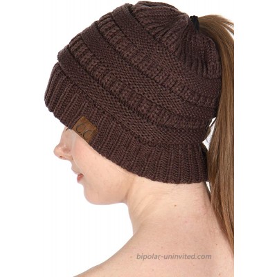 SERENITA Beanie Hat Ponytail Knit Messy Bun Women Cap - Winter Soft Cable Stretch Slouchy Hats Solid Brown at  Women’s Clothing store