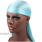 Silky Durag for Men Women Long-Tail 360 Wave Cap Durags Headwraps with Wide Straps Du-Rag Beanies Cap HC9 Sky Blue at Men’s Clothing store