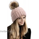 Simplicity Beanie Women Knit Beanie Women Faux Fur Beanies for Women Pompom Pink Beanie Beanie at Women’s Clothing store