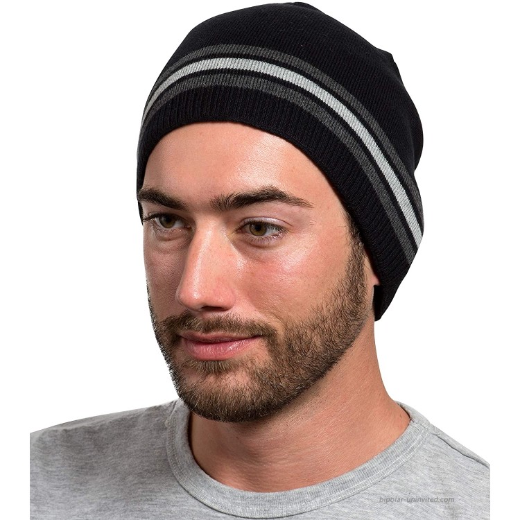 SnugZero Striped Slouchy Cotton Beanie for Men and Women at Men’s Clothing store