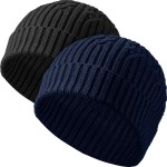Syhood 2 Pieces Men's Marled Beanie Winter Beanies Cap Cuffed Knit Beanie Hats Black Navy Blue at Men’s Clothing store