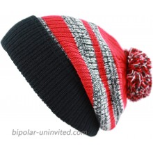 The Hat Depot Striped Cuffed Knit Beanie Winter Hat with Pom Black-Red at  Women’s Clothing store