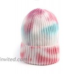 Tie Dye Beanie for Women Wide Cuff Ribbed Knit Red Winter Hat Soft Cashmere Hat at Women’s Clothing store