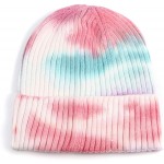 Tie Dye Beanie for Women Wide Cuff Ribbed Knit Red Winter Hat Soft Cashmere Hat at Women’s Clothing store