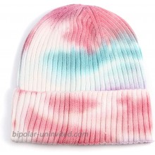 Tie Dye Beanie for Women Wide Cuff Ribbed Knit Red Winter Hat Soft Cashmere Hat at  Women’s Clothing store
