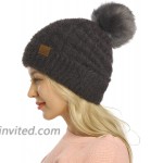 ViGrace Womens Winter Hat Slouchy Warm Beanie Chenille Hats Detachable Faux Fur Pom Pom Baggy Cap with Fleece Lined for Women