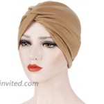 Vpang Women's Stretch Cotton Twist Pleasted Hair Wrap Turban Hat Cancer Chemo Beanie Cap Turban Headwear Arab Head Wrap Khaki at Women’s Clothing store