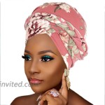 Woeoe Floral Turban Head Wrap Pink Pattern African Head Scarf Soft Flower Polyester Head Cover Cap Short Braid Headwear for Women and Girls2 Packs at Women’s Clothing store