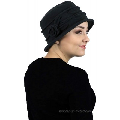 Womens Hat Black Fleece Cloche Cancer Headwear Chemo Ladies Winter Head Coverings Double Layer Lady Rose at  Women’s Clothing store