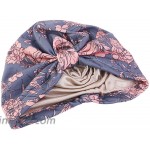 Women’s Turban Cotton Double Layer Satin Liner Chemo Cap Flower Print Beanie Head wrap Cap Sleep Bonnet at Women’s Clothing store