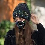 Womens Winter Black Knitted Beanie with Sequins Masks Warm Fleece Lined Skullies Bling Sequin Ski Cap Slouchy Knit Hat Mask Set Black at Women’s Clothing store