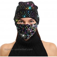 Womens Winter Black Knitted Beanie with Sequins Masks Warm Fleece Lined Skullies Bling Sequin Ski Cap Slouchy Knit Hat Mask Set Black at  Women’s Clothing store