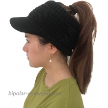 XYIYI Women's Beanie Tail Cable Winter Warm Knit Messy High Bun Ponytail Hat Visor Brim Cap Black at  Women’s Clothing store