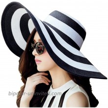 1PCS Women's Lady Grils White+Black Striped Foldable Beachwear Wide Big Brim Elegant Sun Hat Summer Beach Straw Cap UPF 50+
