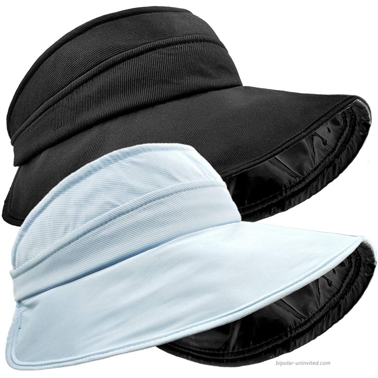 2 Pack Summer Sun Hats for Women Wide Brim Beach Hat Sun UV Protection Visor Cap for Beach Fishing Cycling2pcs Black+Blue at Women’s Clothing store