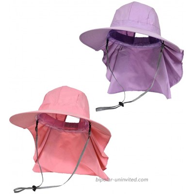 2 Pack Women's Ponytail Sun Hat Wide Brim Fishing Safari Beach UV Protection Hat w Neck Flap Cover Pink & Purple at  Women’s Clothing store