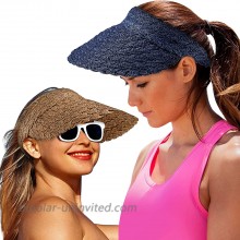 2 Pieces Women Wide Brim Sun Visor Hat Foldable Straw Hat Roll-up Golf Visor Hat Camel Navy Blue at  Women’s Clothing store