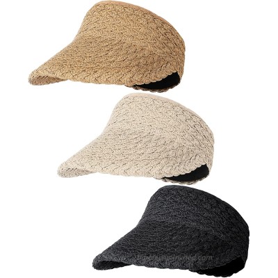 3 Pieces Foldable Straw Sun Visor Hats Wide Brim Beach Cap Adjustable Roll Up Handmade Woven Straw for Women at  Women’s Clothing store