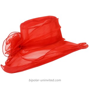 A002 Womens Kentucky Derby Sun Hat Wide Brim Wedding Church Racing 8 Color Red at  Women’s Clothing store