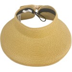 accsa Womens Sun Visor Hats Summer Straw Hat Wide Brim Roll-up Sun Hat with Bowknot UPF 50+ for Beach Travel Brown at Women’s Clothing store