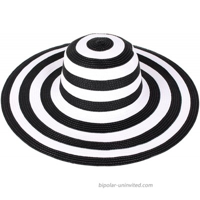Adela Boutique Womens Foldable Wide Brim Roll-up Straw Hat Beach Big Sun Cap UPF 50 Black & White Stripes at  Women’s Clothing store