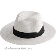 Beach Hats for Women Straw Wide Brim Summer UPF Travel Fedora Panama Men Sun Hat White at  Women’s Clothing store