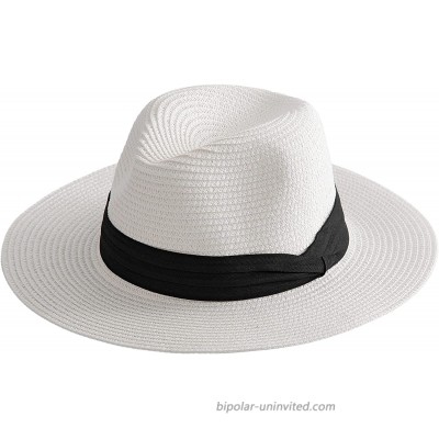 Beach Hats for Women Straw Wide Brim Summer UPF Travel Fedora Panama Men Sun Hat White at  Women’s Clothing store