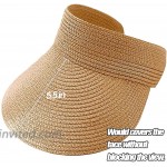 Beach Hats for Women Wide Brim Roll-up Foldable Straw Sun Hat Visors Summer UV Protection Beach Hat Coffee at Women’s Clothing store