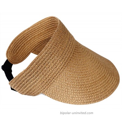Beach Hats for Women Wide Brim Roll-up Foldable Straw Sun Hat Visors Summer UV Protection Beach Hat Coffee at  Women’s Clothing store