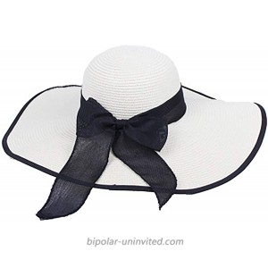 Big Bowknot Straw Hat for Women UPF 50+ UV Sun Protection Foldable Wide Brim Beach Hats Off-White at  Women’s Clothing store