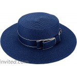 CHIC DIARY Women Bowknot Straw Hat Summer Fedoras Wide Brim Sun Hat Navy at Women’s Clothing store