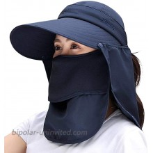 ColorSun Women Sun Face Mask Visor Hats Wide Brim Fidhing Hat UV Protection Foldable Hat with Detachable Adjustable Flaps Navy