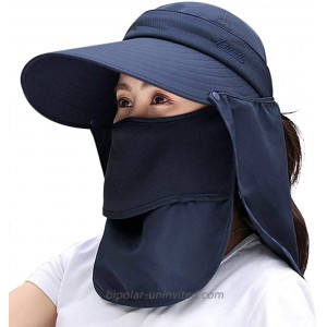 ColorSun Women Sun Face Mask Visor Hats Wide Brim Fidhing Hat UV Protection Foldable Hat with Detachable Adjustable Flaps Navy