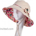 Comhats Summer Cotton Wide Brim Bucket Sun Hat for Women UPF Travel Beach Chin Strap at Women’s Clothing store
